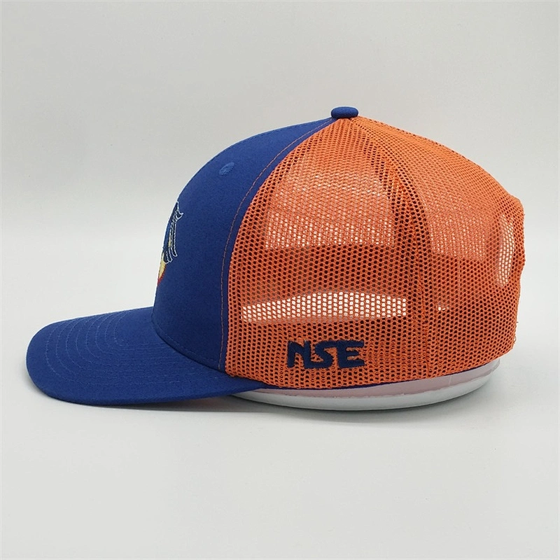 Wholesale Summer Custom Embroidery Logo Royal Blue Baseball Hat Neon Orang Trucker Mesh Snapback Cap With Your Logo