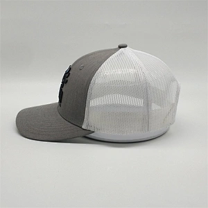 Adult Grey White Mesh Trucker Cap,Plain Customized Made Logo 6 Panel Trucker Hat,Wholesale Cheap Bulk Outdoor Cap