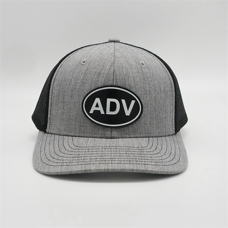 High Quality Grey Snapback hat,   Custom  Logo Mesh Caps Hat ,  Cotton PVC Rubber Patch Trucker Hat