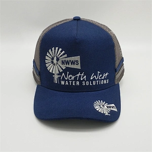 Newest 5 Panel Customised 80% Acrylic 20% Wool Blue Snapback Trucker Hats Caps With Embroidery