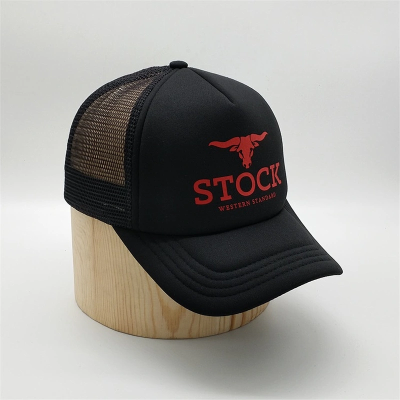 Custom 5 Panel Black Short Bill Sublimation Printing Foam Trucker Hat