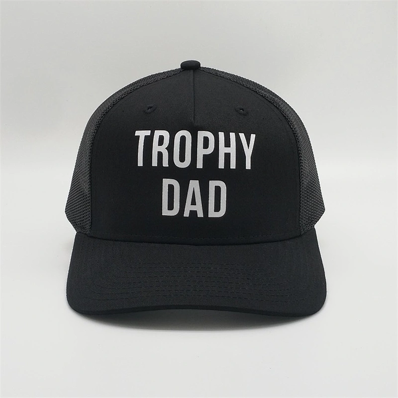 OEM Custom Low Profile Printed Logo Hat 5 Panel Buckle Plastic Blank Black Sport Mesh Baseball Trucker Cap Hat