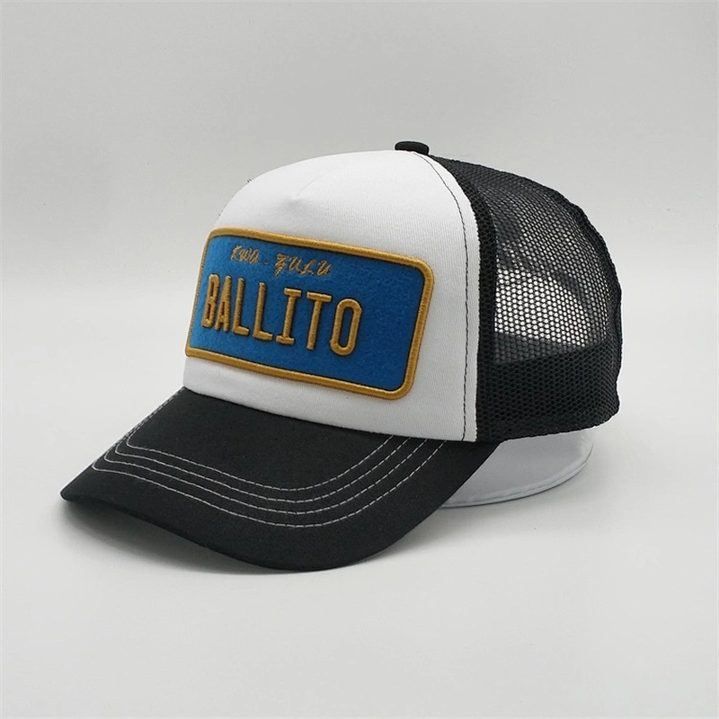 Wholesale Custom 5 Panel 3D Golden Embroidery Patch Foam Mesh fashion sports Trucker Caps Hat