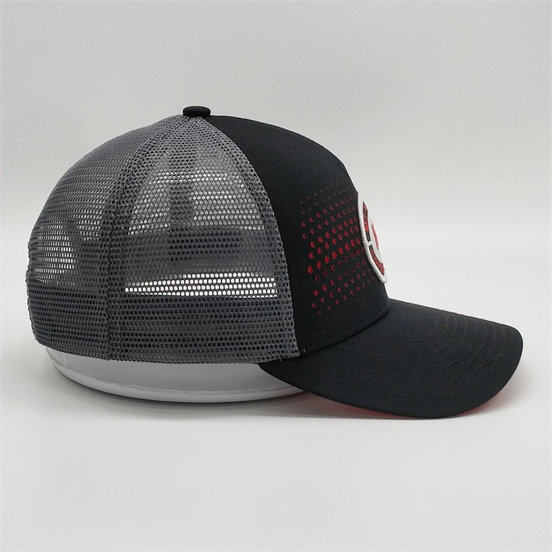 Personalized Custom Made Black Trucker Hats,Design Woven Patch Travel Hats,5 Panels Drak Gray Trucker Caps