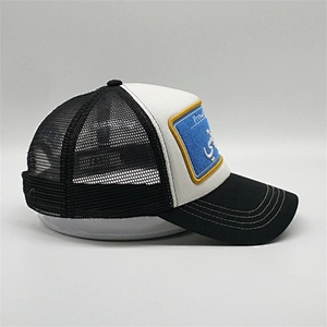2020 White Black Trucker  blue Cap,Truck Hat 5 Panel Design Gold Embroidery,Little Curve brim Foam Sun Cap