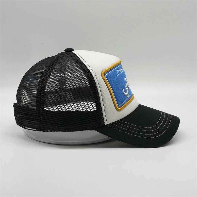 2020 White Black Trucker  blue Cap,Truck Hat 5 Panel Design Gold Embroidery,Little Curve brim Foam Sun Cap