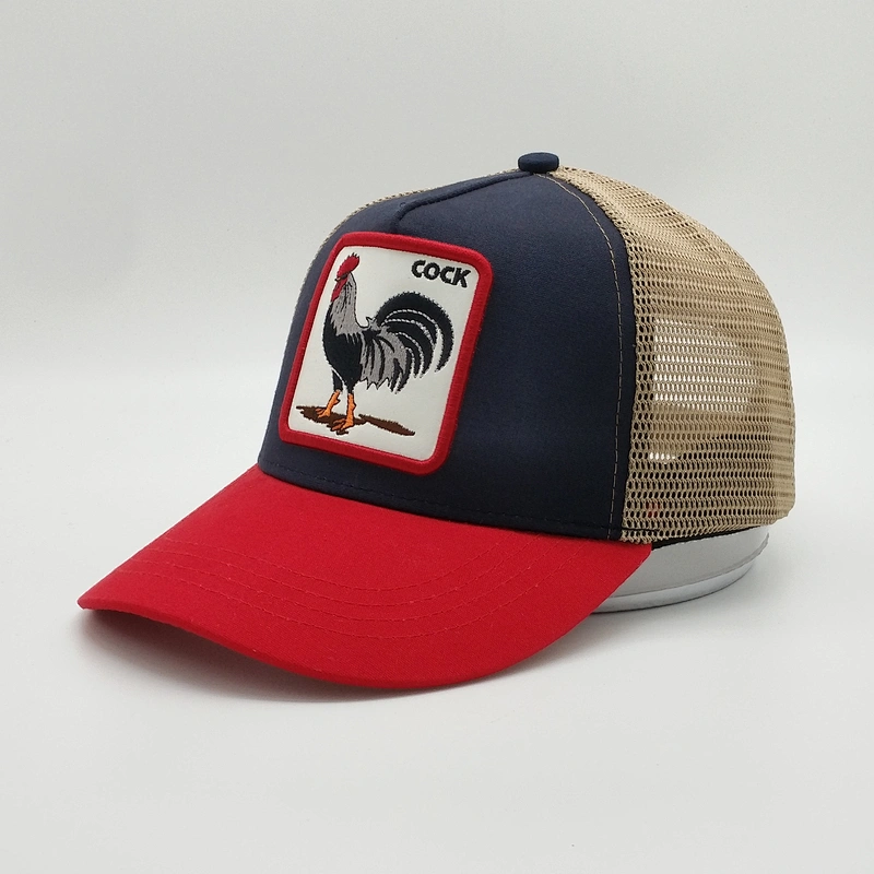 Customized 5 Panel Dog Embroidered Animal Patch Worn Out Mesh Distressed Brim Hats Trucker Cap With Double Snap Back