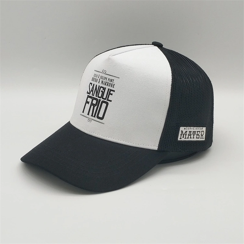 Custom 5 Panel Screen Printed Flat Brim Trucker Hat,White Trucker Cap Black Mesh,Personalized Trucker Caps