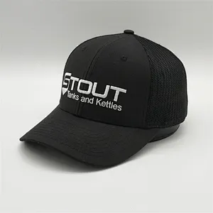 Custom 6-Panel 100 Cotton Black Plain Structured Mesh Adult  Trucker Cap  Hats