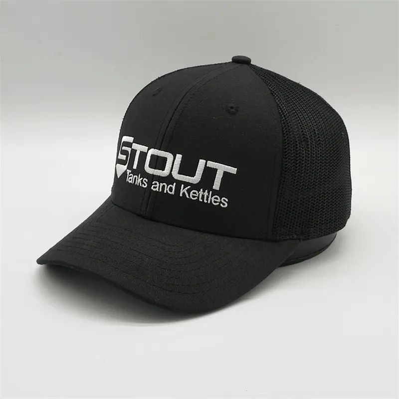 Custom 6-Panel 100 Cotton Black Plain Structured Mesh Adult  Trucker Cap  Hats