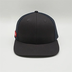 OEM Service Custom Brim Blank Snapback Cap, Navy Blue Mesh Trucker Hat,Plain Black Rubber Patch Flat Brim Hat