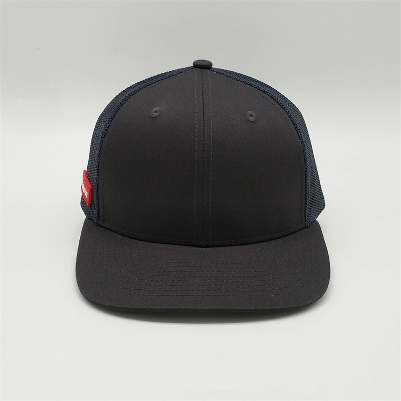 OEM Service Custom Brim Blank Snapback Cap, Navy Blue Mesh Trucker Hat,Plain Black Rubber Patch Flat Brim Hat
