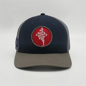 High Quality Basic Custom Grey Sun Embroidery Logo Double Snap Back Closure Cap Trucker Hat With Patch