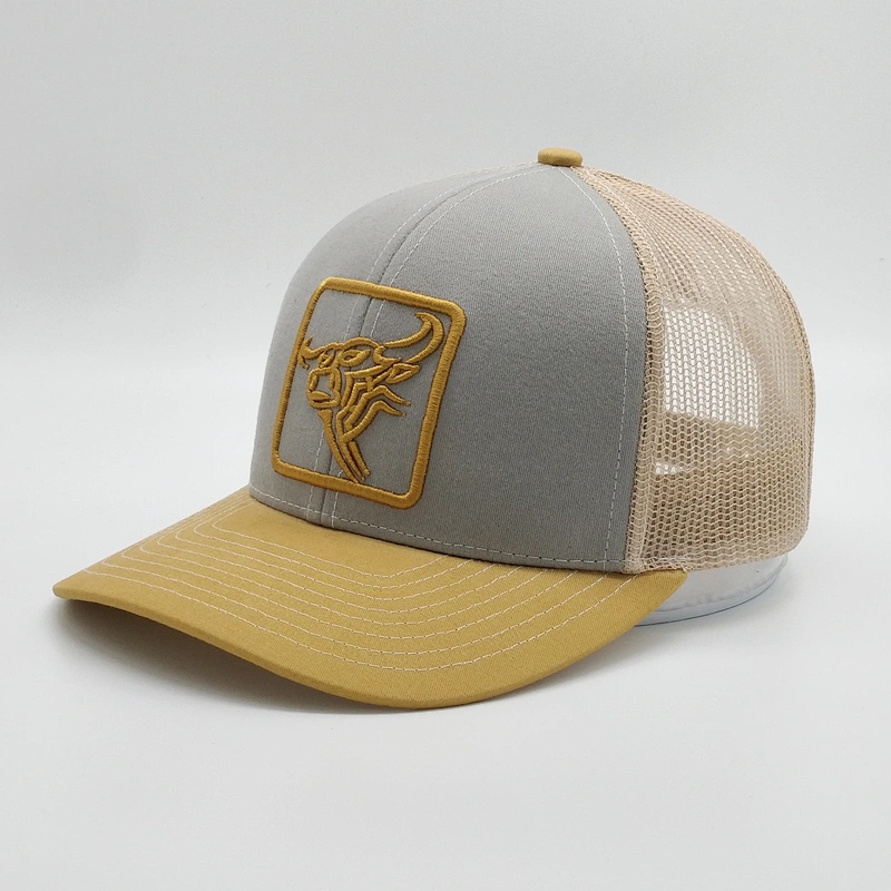 New Wholesale Custom Orange Mesh Trucker Hat,6 Panel Blue Baseball Hats,3D Embroidery Logo Sports Cap