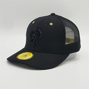 New Customized Yellow Label Sticker Caps,High Quality Personalized Mesh Cap,Black Metal Logo Trucker Hat