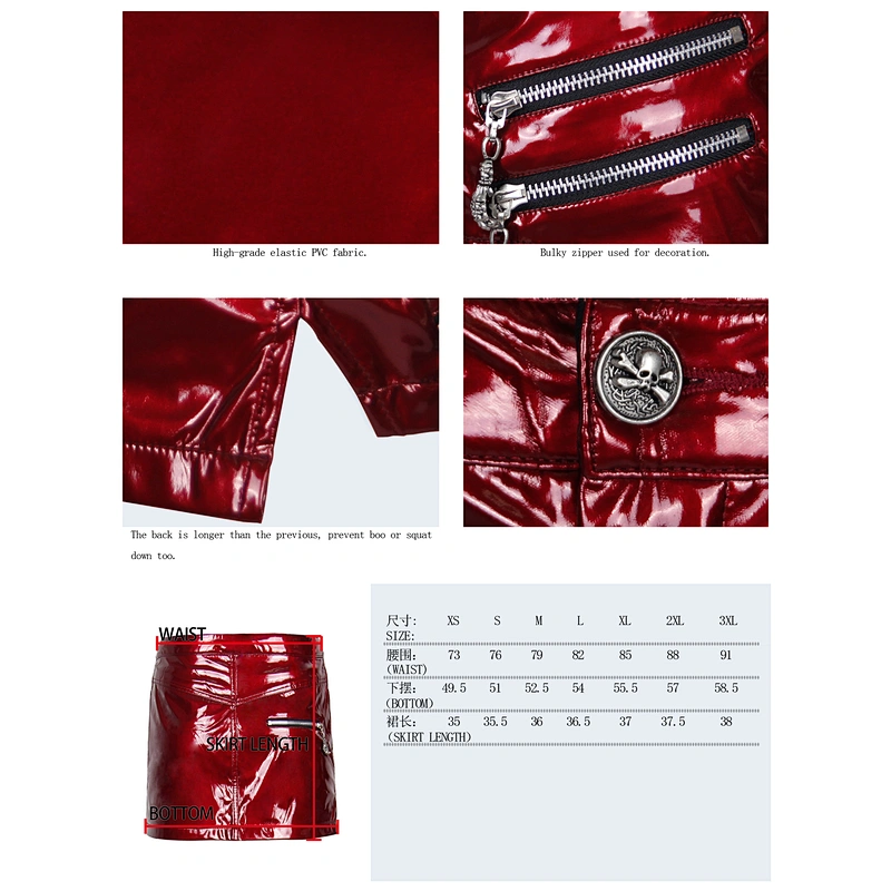 Patent-leather skirt with buttock wrap