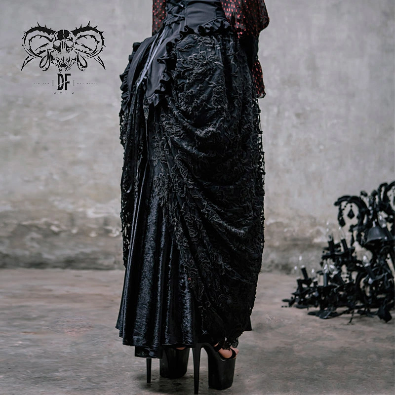 Gothic stereo embroidery lace see-through drawstring half skirt