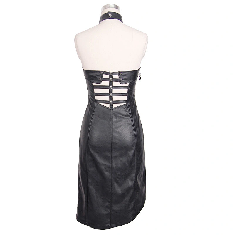 Hollowed-out dress with neck collar and waist hollowed-out dress