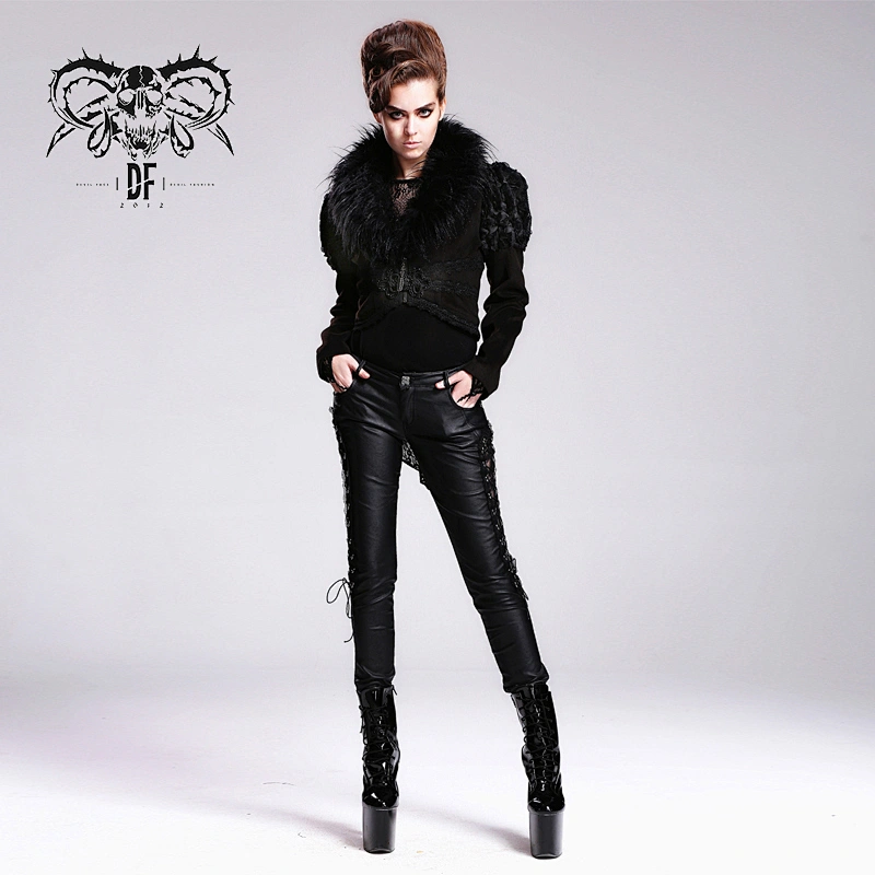 Leather pants with side leg tie pattern