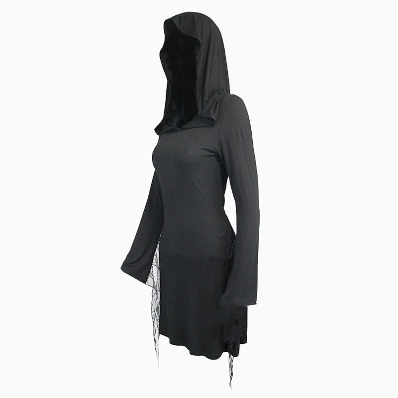 Asymmetrical cobweb dress with cuffs