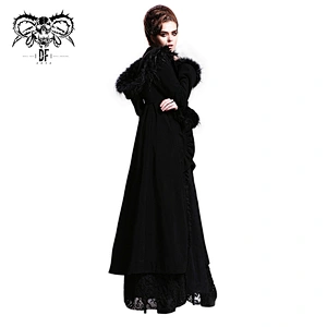 Goth hooded trumpet-sleeve woollen jacket