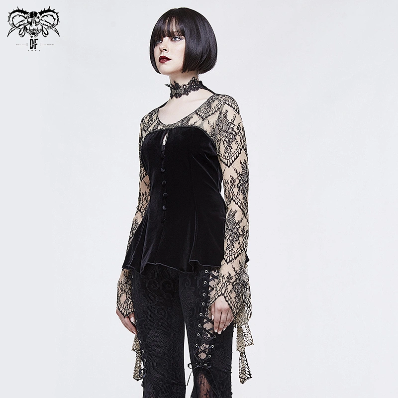 Low V bump skin lace T-shirt