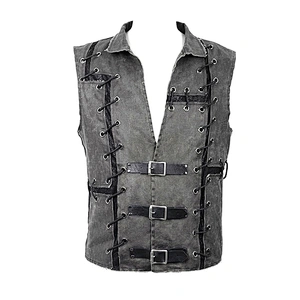 Ironing tape patchwork string wax rope V collar waistcoat for men