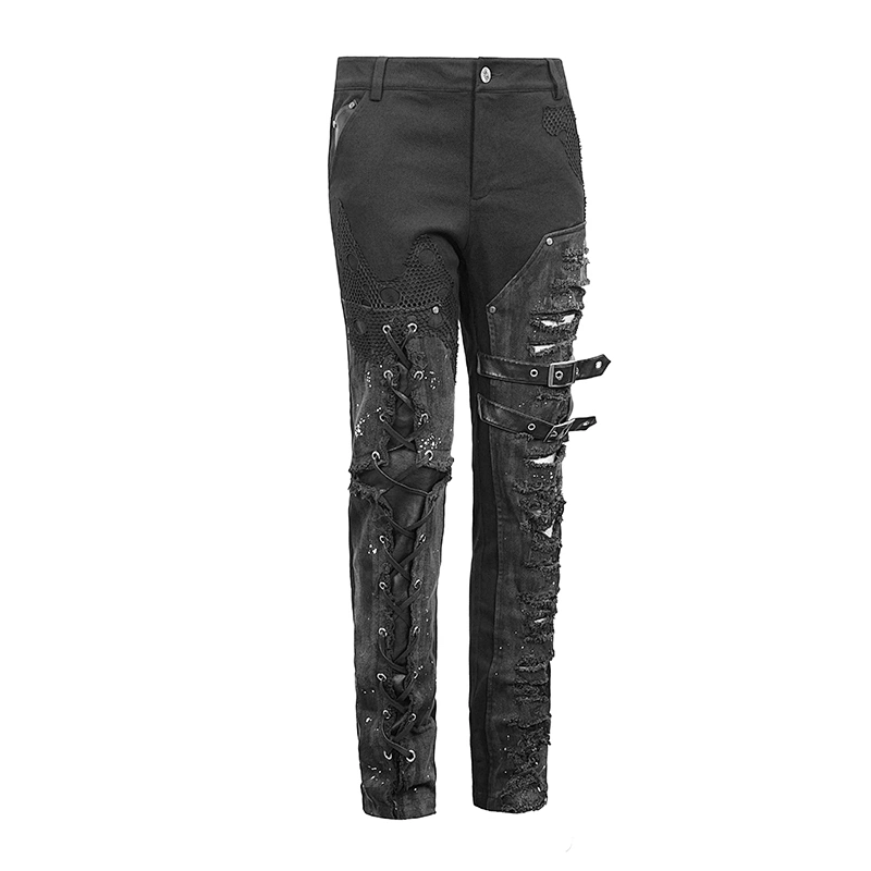 Right leg rope left leg cut effect drips bleached men's trousers