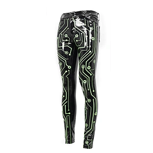 Circuit board fluorescent green printed trousers for men