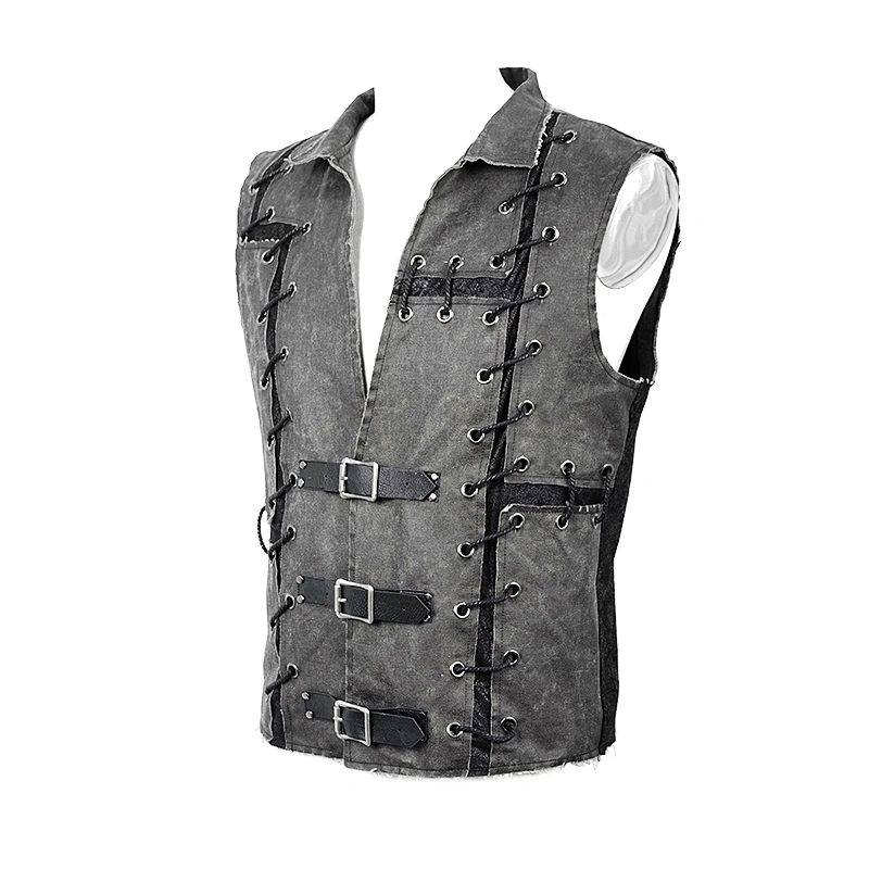 Ironing tape patchwork string wax rope V collar waistcoat for men
