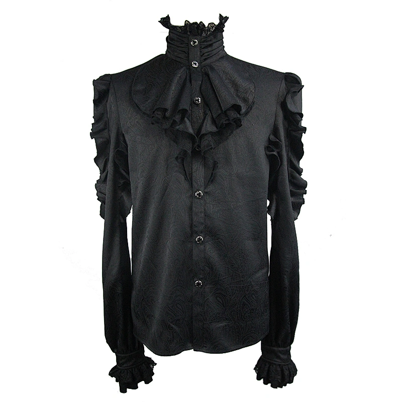 SHT03301 Devil fashion Gothic party noble black flounces sleeves Paisley jacquard men shirts