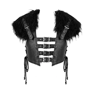 WT030 Hallowmas punk rock men fur shawl coarse textured short leather waistcoat with loops
