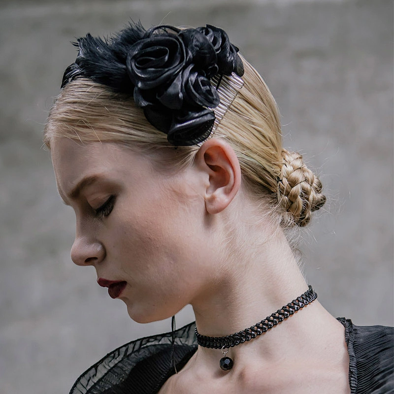 AS001 Devil fashion black rose cosplay hairpin gothic festival hairpin costume feather hairpin