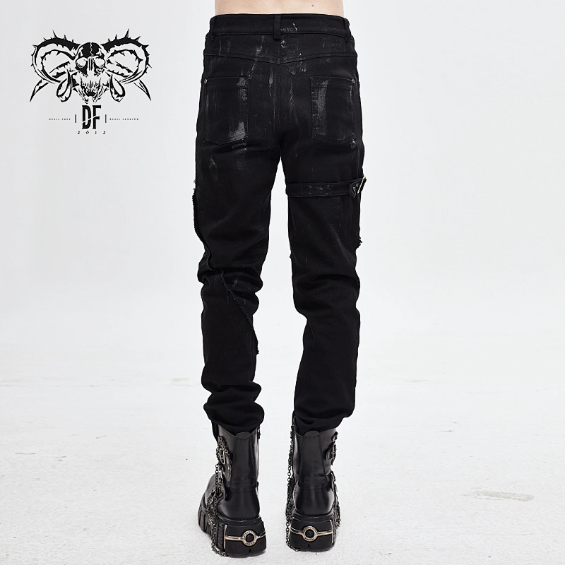 PT112 Devil fashion hand painted slim Punk mecha men bandage straight trousers