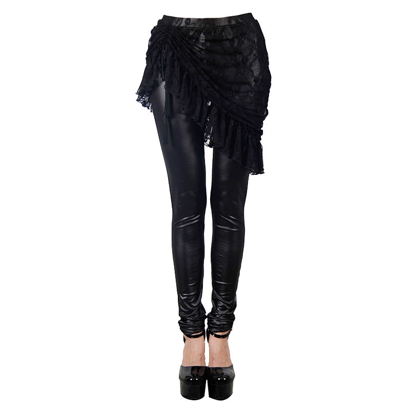 PT019 Devil fashion daily life summer sexy women black lace skirt leather leggings