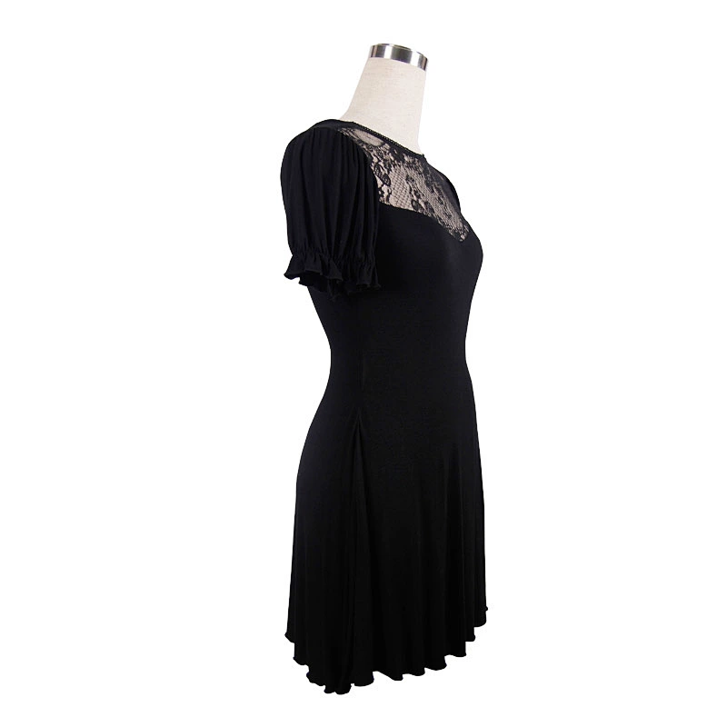 TT019 Summer classic style over hip short bubble sleeve sexy ladies gothic patterned lace T-shirt