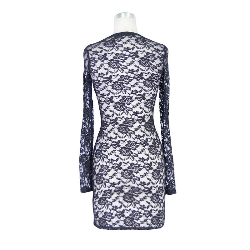 SS010 Devil Fashion sexy women black rose lace see through skinny dress
