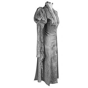 ECT010 Eva lady daily life lace sleeves gray painted misty texture shirting autumn fitted long coat