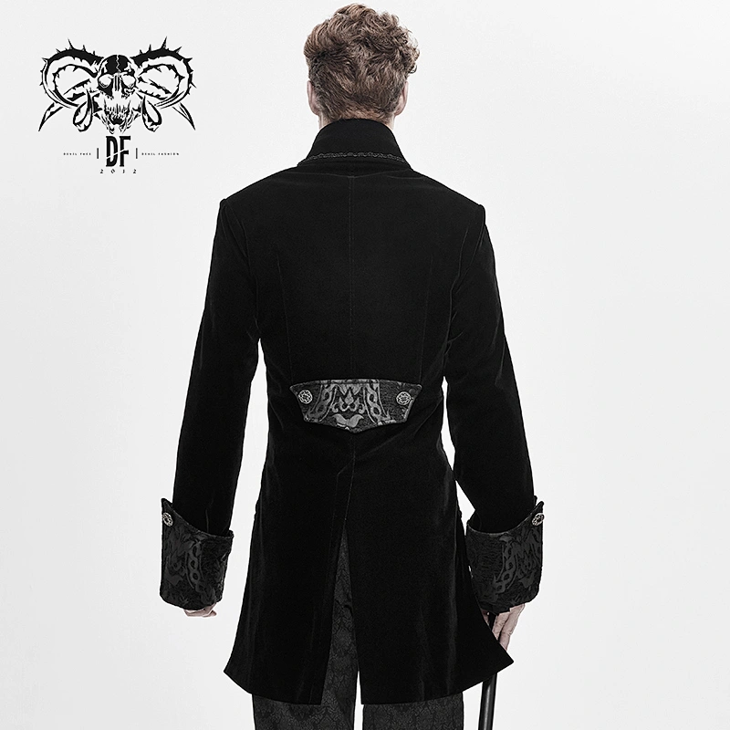 CT14101 devill fashion retro floral turn down collar Gothic event luxury black velvet men jacket
