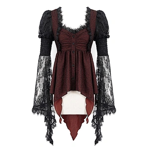 SHT054 Gothic Lolita palace sexy ladies lace lantern sleeve wine women chiffon blouse