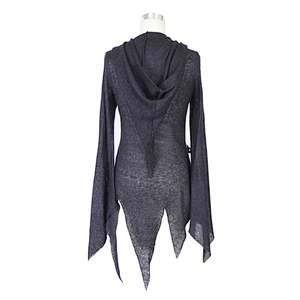 SR003 Halloween punk rock winter asymmetric knitwear zipper up torn women hooded cardigans