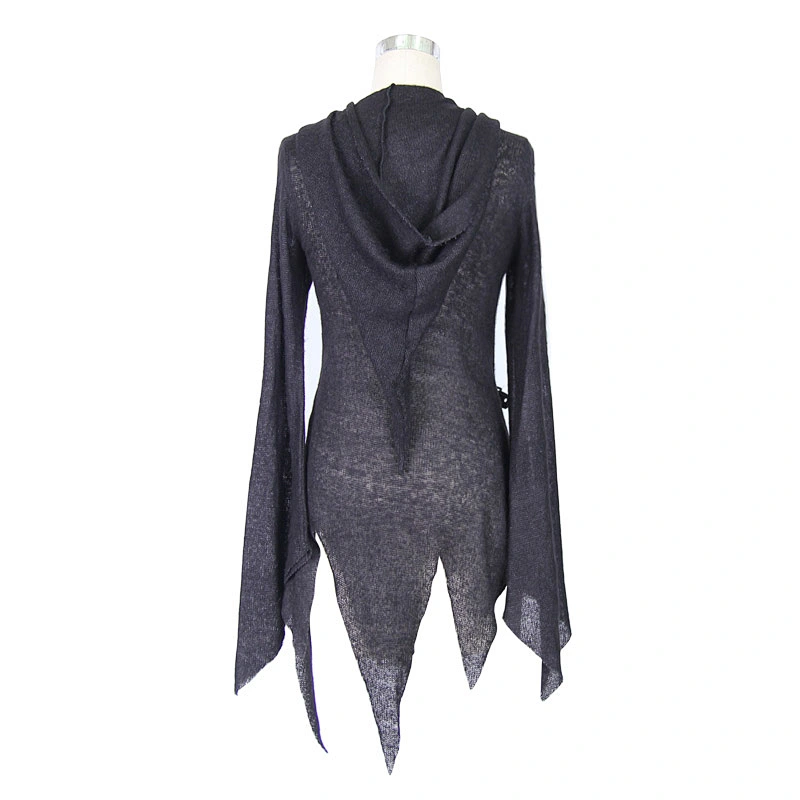 SR003 Halloween punk rock winter asymmetric knitwear zipper up torn women hooded cardigans