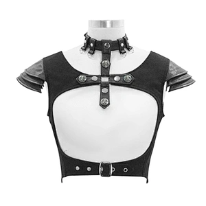 WT041 punk cross design hollow out chest armor women short vest with leather choker