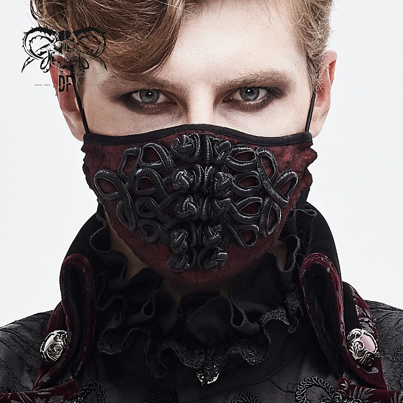 MK030 Devil fashion gothic men Burgundy textured rose chiffon mask with Chinese frog