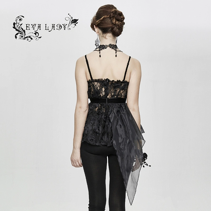 ECST003 Eva lady gothic party black roses see through sexy lace corset with suspenders