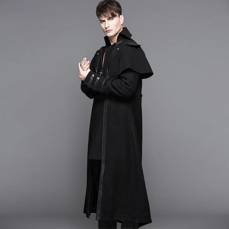 CT042 Winter warm chinese knot high collor Gothic woollen men long trench coat