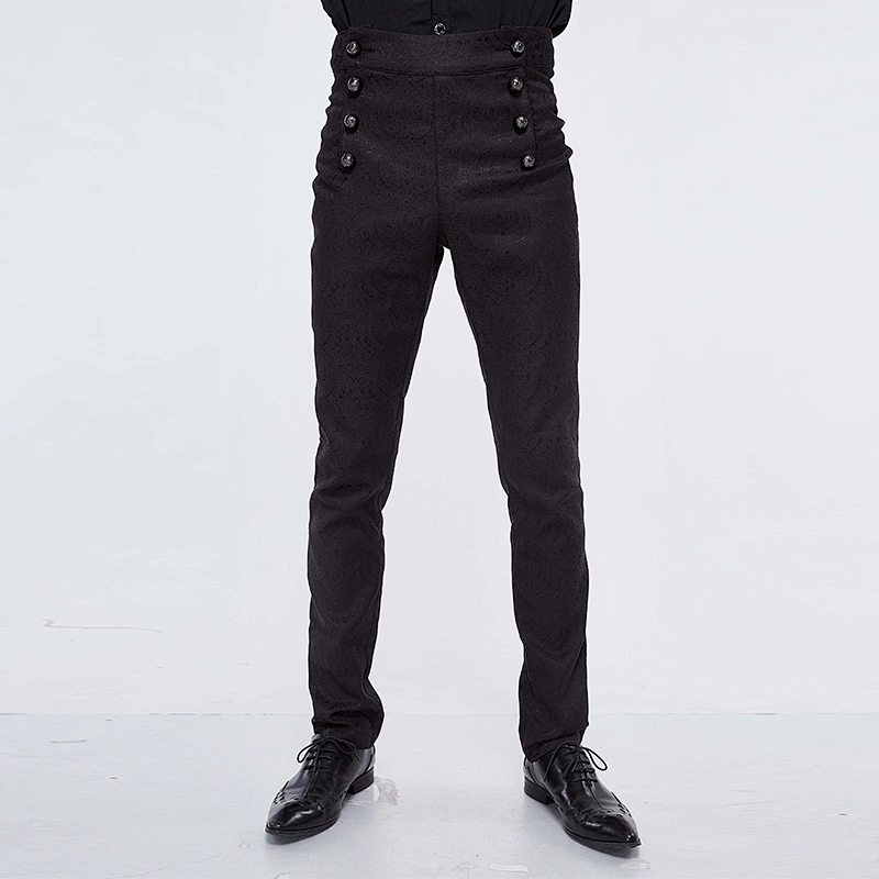 PT095 Devil fashion black Gothic wedding high waist slim fit jacquard western style men trousers