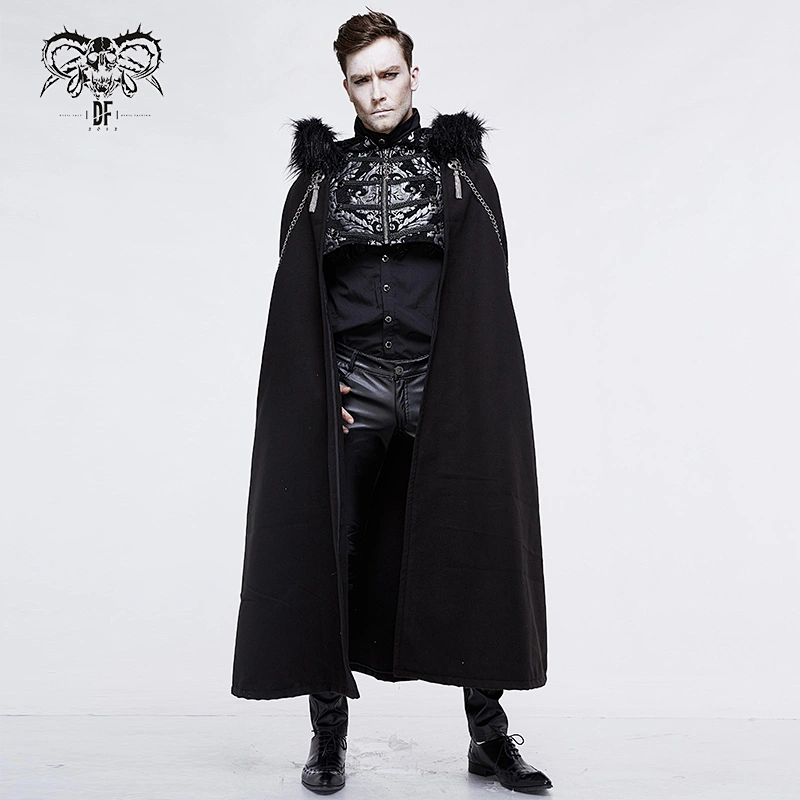 CT111 devil fashion black cosplay hooded fur woolen gothic men cloak