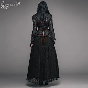 ECT003 Eva lady evening party small stand collar black and red gothic women winter long dress coat