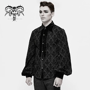 SHT059 devil fashion Gothic black court flocking floral pattern men basic style shirts